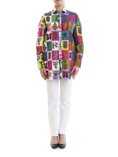 Shop Versace Alphabet Print Cotton Shirt In Multicolour