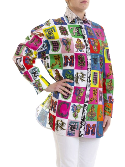 Shop Versace Alphabet Print Cotton Shirt In Multicolour