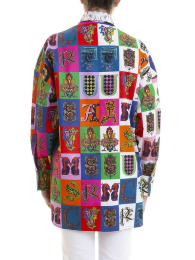 Shop Versace Alphabet Print Cotton Shirt In Multicolour