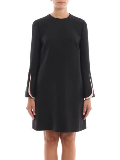 Shop Valentino Crepe Couture Black Dress With Two-tone Cuffs