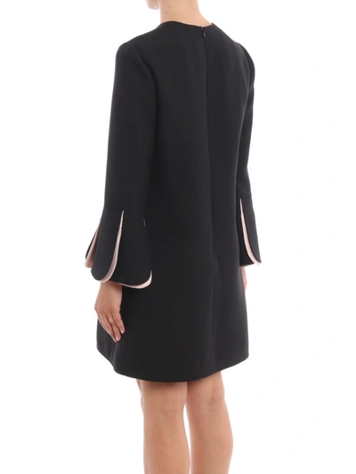 Shop Valentino Crepe Couture Black Dress With Two-tone Cuffs