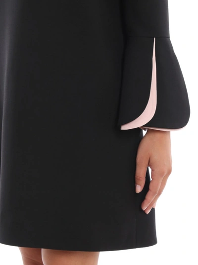 Shop Valentino Crepe Couture Black Dress With Two-tone Cuffs