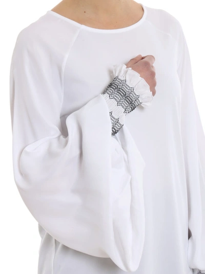 Shop Dondup Embroidered Puffed Sleeve Blouse In White