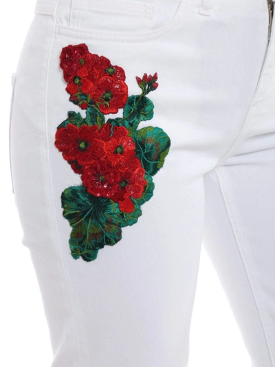 Shop Dolce & Gabbana Girly Floral Embroidered White Jeans