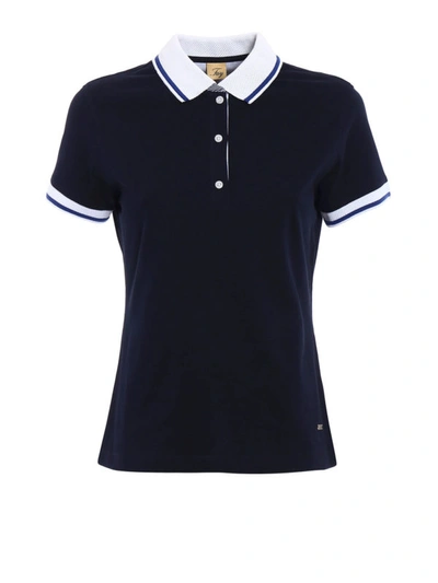 Shop Fay Polo With Striped Cuffs And Collar In Dark Blue