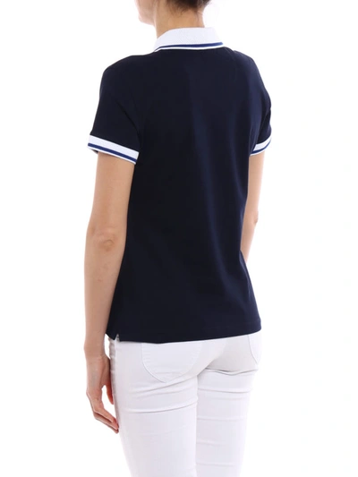 Shop Fay Polo With Striped Cuffs And Collar In Dark Blue