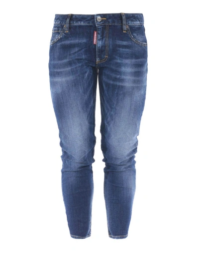 Shop Dsquared2 Medium Waist Cropped Twiggy Jeans In Dark Wash