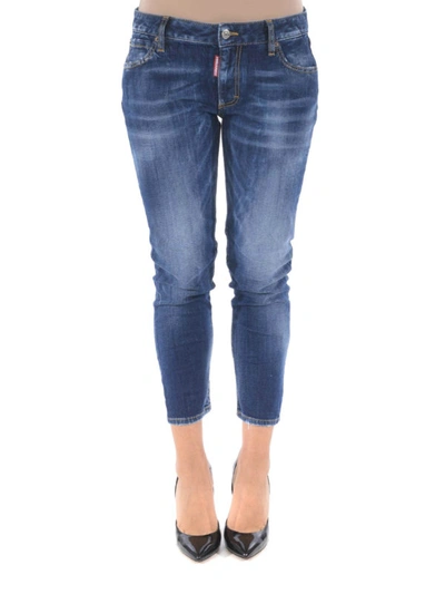 Shop Dsquared2 Medium Waist Cropped Twiggy Jeans In Dark Wash