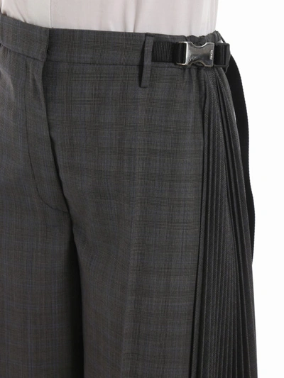 Shop Prada Pleated Panel Micro Prince Of Wales Trousers In Grey