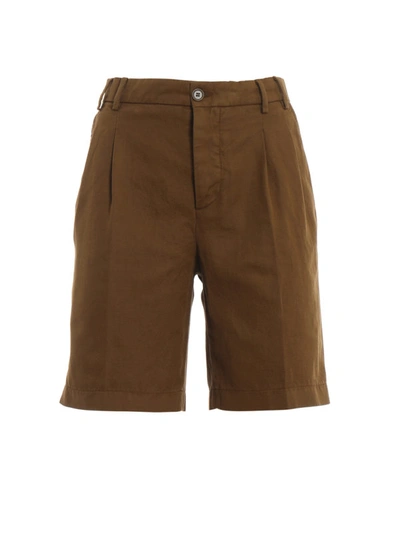 Shop Aspesi Burnt Umber Cotton And Linen Short Pants In Brown