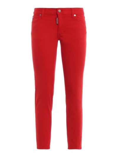 Shop Dsquared2 Red Medium Waist Cropped Twiggy Jeans