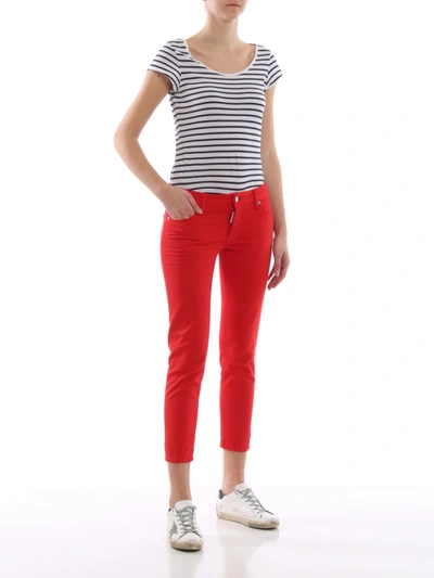Shop Dsquared2 Red Medium Waist Cropped Twiggy Jeans