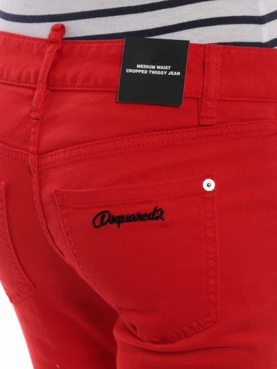 Shop Dsquared2 Red Medium Waist Cropped Twiggy Jeans