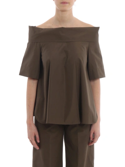 Shop Aspesi Army Green Cotton Off The Shoulder Blouse In Dark Green
