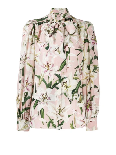 Shop Dolce & Gabbana Lilium Print Silk Crepe De Chine Shirt In Light Pink