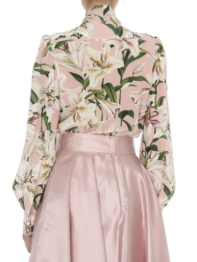 Shop Dolce & Gabbana Lilium Print Silk Crepe De Chine Shirt In Light Pink