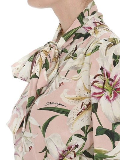 Shop Dolce & Gabbana Lilium Print Silk Crepe De Chine Shirt In Light Pink
