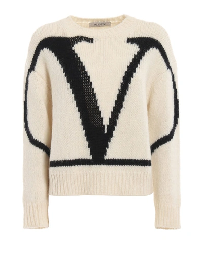 Shop Valentino Vlogo Intarsia Alpaca Sweater In White