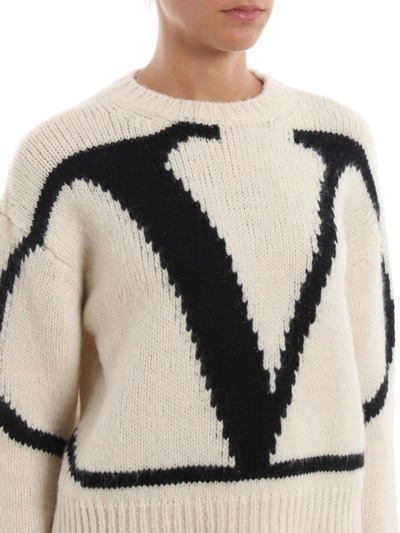 Shop Valentino Vlogo Intarsia Alpaca Sweater In White