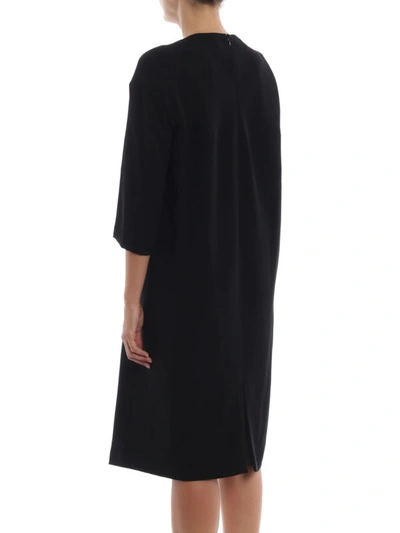 Shop Aspesi Black Crepe Elbow Length Sleeve Dress