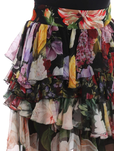Shop Dolce & Gabbana Floral Silk Flounced Mini Skirt In Multicolour