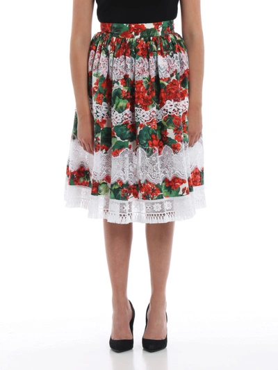 Shop Dolce & Gabbana Floral Cotton And Lace Circle Skirt In Multicolour