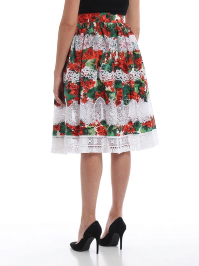 Shop Dolce & Gabbana Floral Cotton And Lace Circle Skirt In Multicolour