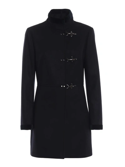Shop Fay Virginia Dark Blue Wool And Cashmere Coat