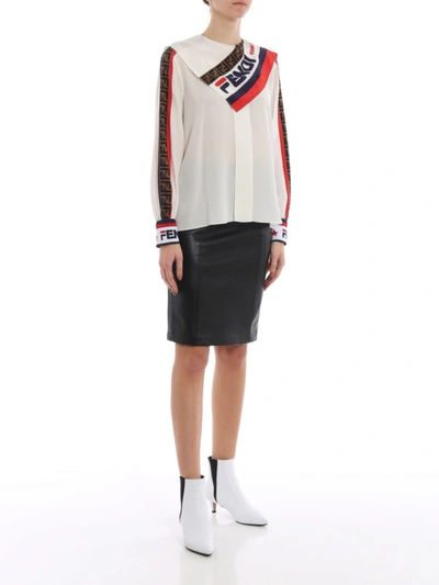Shop Fendi Silk Blouse With Ff Bands And Neckcloth In White