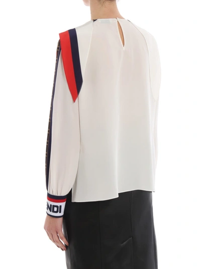 Shop Fendi Silk Blouse With Ff Bands And Neckcloth In White