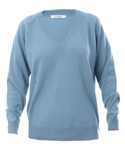 Shop Givenchy Wool And Cashmere Sweater With Zipper In Light Blue