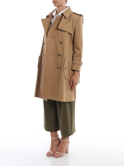 Shop Givenchy Classic Cotton Trench Coat With Shoulder Pads In Dark Beige