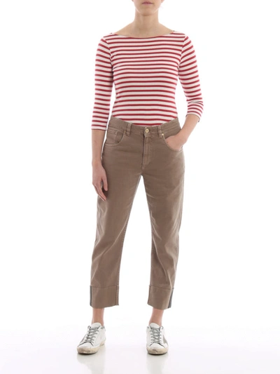 Shop Brunello Cucinelli Shiny Selvedge Light Brown Cropped Jeans