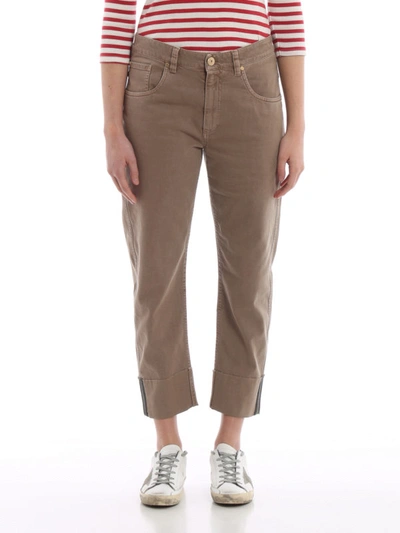 Shop Brunello Cucinelli Shiny Selvedge Light Brown Cropped Jeans