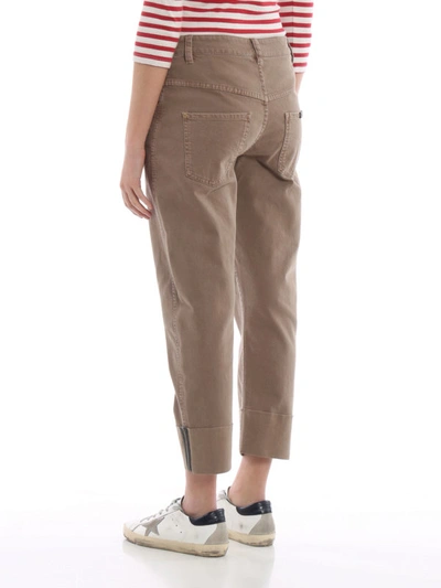 Shop Brunello Cucinelli Shiny Selvedge Light Brown Cropped Jeans