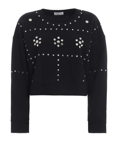 Shop Dondup Rhinestone Mirror Embellished Crop Sweatshirt In Black