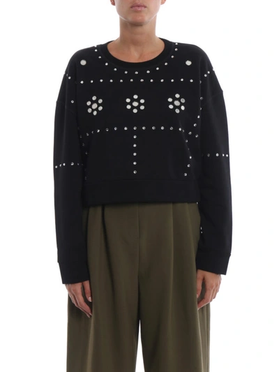 Shop Dondup Rhinestone Mirror Embellished Crop Sweatshirt In Black