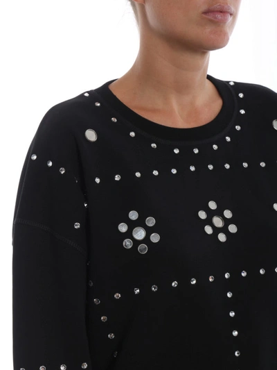 Shop Dondup Rhinestone Mirror Embellished Crop Sweatshirt In Black