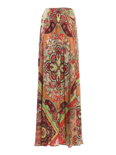 Shop Etro Paisley Pattern Silk Blend Long Skirt In Multicolour