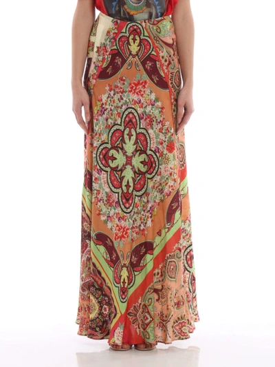Shop Etro Paisley Pattern Silk Blend Long Skirt In Multicolour