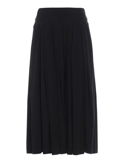 Shop Aspesi Black Jersey Cotton Pleated Midi Skirt