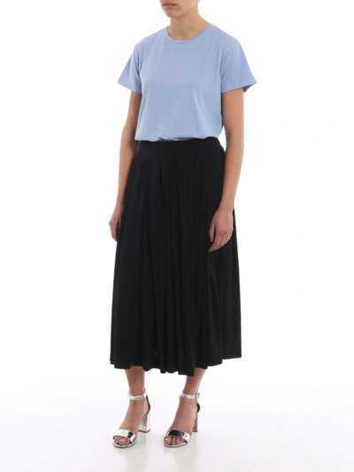 Shop Aspesi Black Jersey Cotton Pleated Midi Skirt