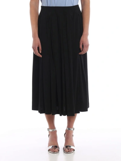 Shop Aspesi Black Jersey Cotton Pleated Midi Skirt