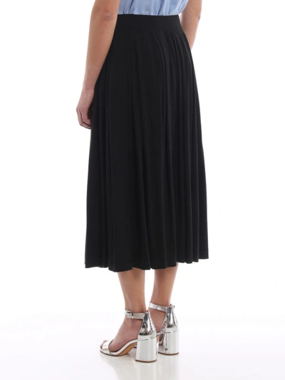 Shop Aspesi Black Jersey Cotton Pleated Midi Skirt