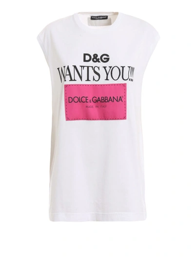 Shop Dolce & Gabbana Sleeveless Wants You Cotton Tee In White