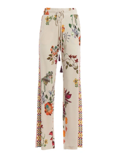 Shop Etro Flower Print White Viscose Trousers