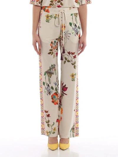 Shop Etro Flower Print White Viscose Trousers