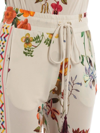 Shop Etro Flower Print White Viscose Trousers