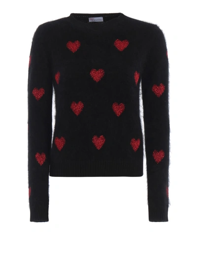 Shop Red Valentino Heart Lurex Intarsia Angora Wool Sweater In Black
