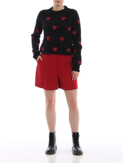 Shop Red Valentino Heart Lurex Intarsia Angora Wool Sweater In Black